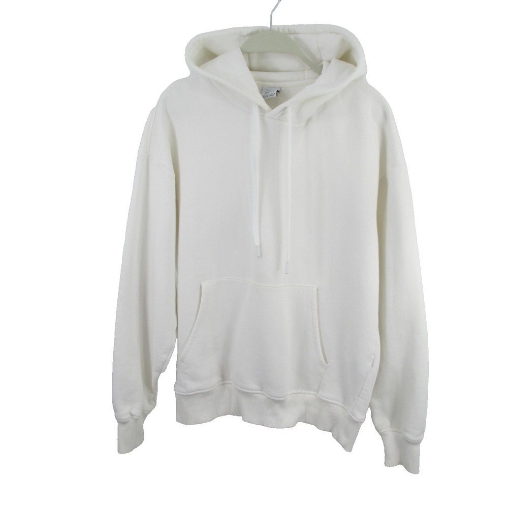 Zara Women White Hooded Sweatshirt Pullover Long Sleeve Oversized Hoodie S
